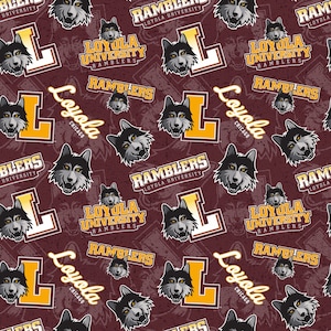 NCAA Loyola University Chicago Maroon & Gold #1178 Ramblers College Logo 100% Cotton Fabric!