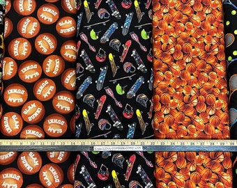 Hockey, Lacrosse, Tennis, Cheer, Dance, Skate Boarding, Basketball Sports Balls 100% Cotton Fabrics! 5 Styles