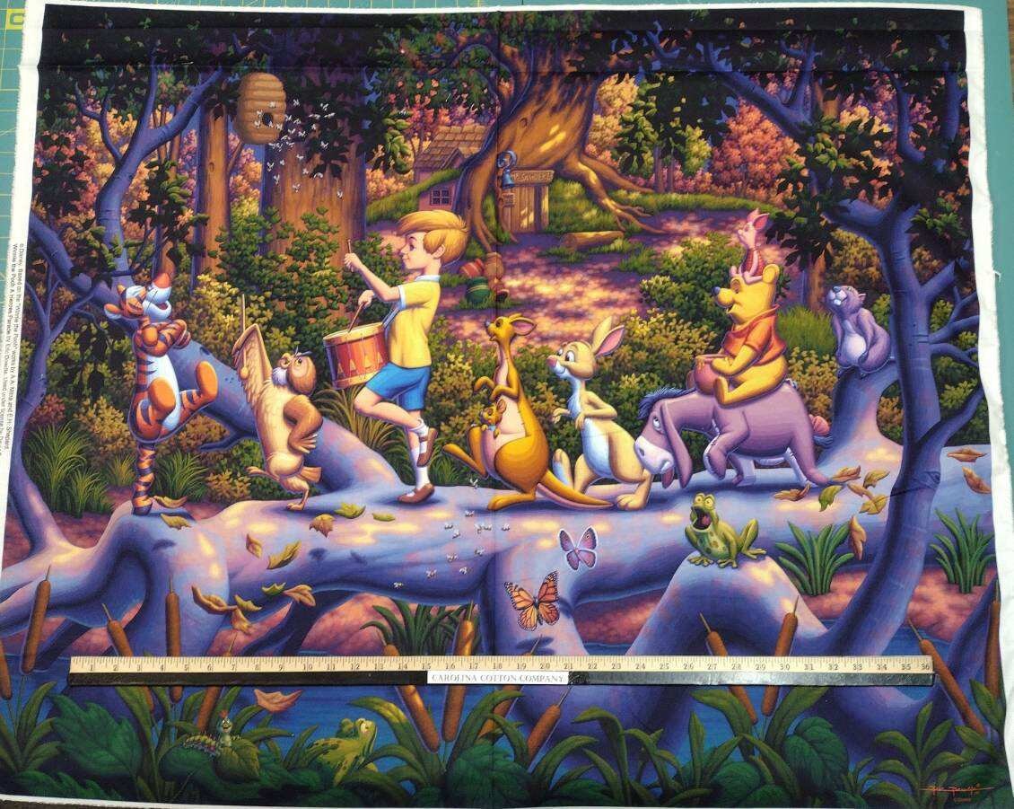 Baby crib quilt fabric panel Winnie the Pooh Tigger Eeyore Piglet Roo Sew  RARE