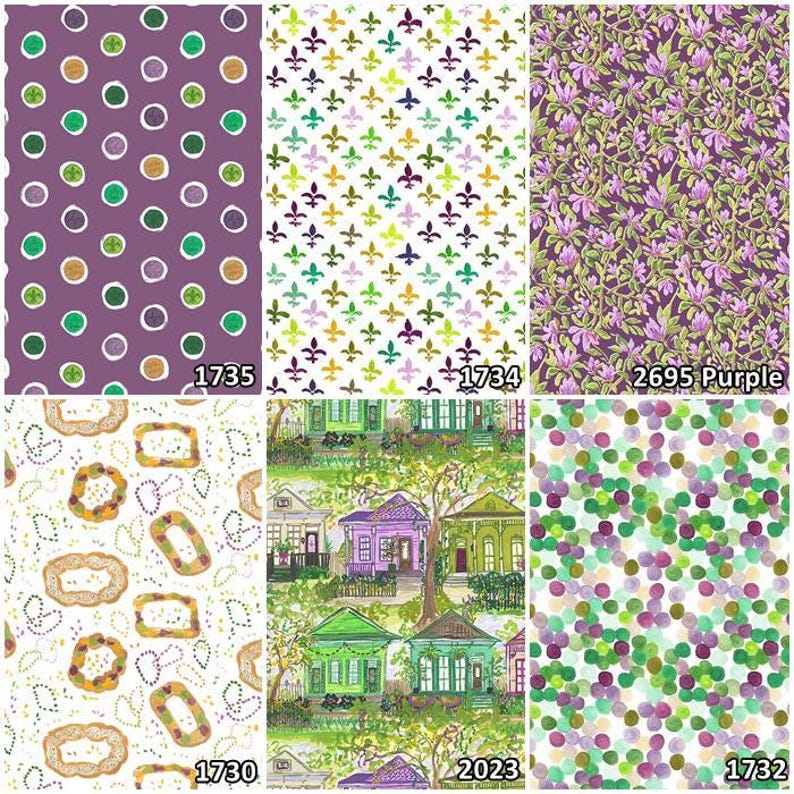 Carnaval de Mardi Gras, Martes de Carnaval, Nueva Orleans, cuentas, plumas, lentejuelas, Nola, confeti. ¡Telas 100 % algodón! 12 estilos. imagen 4