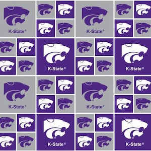 NCAA Kansas State Wildcats Purple & Grey College Logo 100% Cotton Fabric by Sykel! 3 Styles