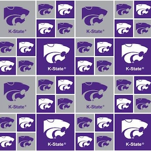 NCAA Kansas State Wildcats Purple & Grey College Logo 100% Cotton ...