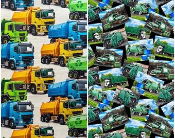 Trash Garbage Trucks 100% Cotton Fabrics for Quilting! 2 Styles
