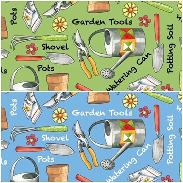 Garden Tools, Spring, Flowers, Planting 100% Cotton Fabric!