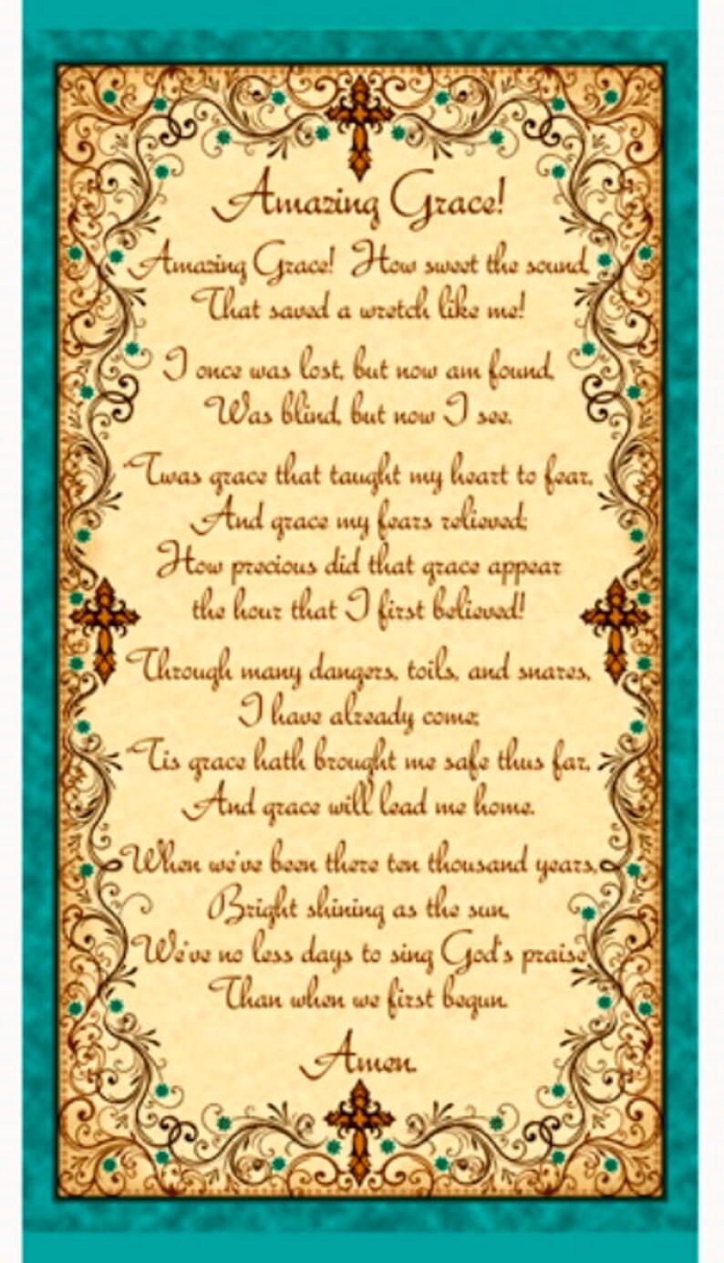 Amazing Grace Lyrics 24028E Cotton Fabric 24 Cotton Etsy