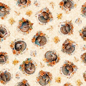 Happy Thanksgiving Turkey Day Fall Autumn Sunflowers 100% Cotton Fabrics! 2 Styles!