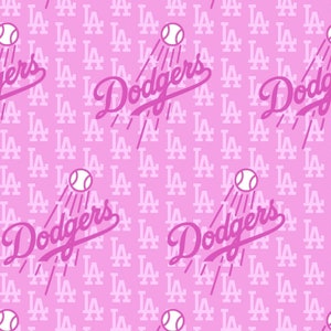 MLB Logo Los Angeles Dodgers Blue & White 100% Cotton Fabric by Fabric Traditions 7 Styles 60398 PINK | 60"