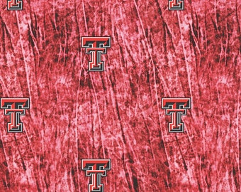 NCAA Texas Tech Red Raiders Red & Black College Logo 100% Cotton Fabric by Sykel! 2 Styles