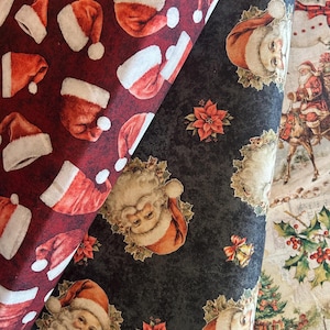 Holly Jolly Christmas Santas Hats Snowmen 100% Cotton Fabrics by QT! 3 Styles