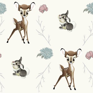 Disney Bambi the Deer, Thumper & Friends 100% Cotton Fabrics 2 Styles 72988 Cream Cross