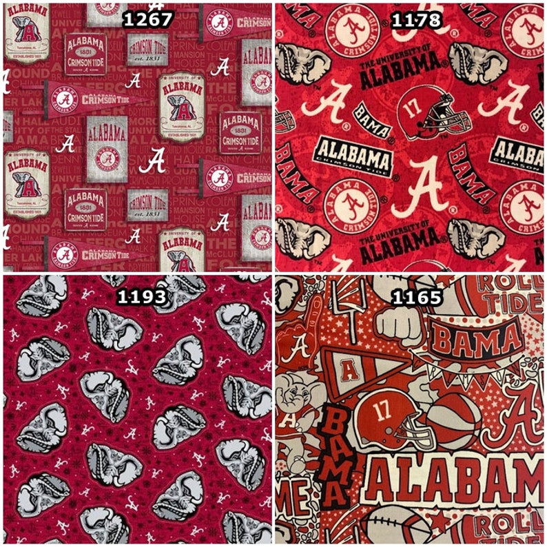 NCAA Alabama Crimson Tide Crimson & Black College 100% Cotton Fabric Roll Tide 15 Styles image 4