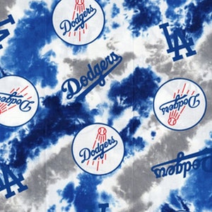 MLB Logo Los Angeles Dodgers Blue & White 100% Cotton Fabric by Fabric Traditions 7 Styles 60435 TIE DYE | 45"