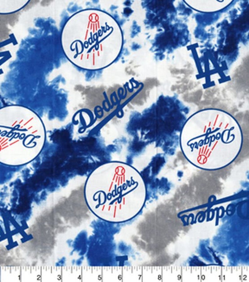 MLB Logo Los Angeles Dodgers Blue & White 100% Cotton Fabric by Fabric Traditions 7 Styles 60435 TIE DYE | 45"