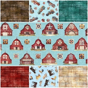 Country Heartland Barns and Farm Animals 100% Cotton Fabric for Quilting by QT! 7 Styles