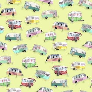 Happy Campers, Camping, Bicycles, Watermelon, Summertime, Crosshatch 100% Cotton Fabric by QT Fabrics! 4 Styles!