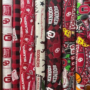 NCAA University of Oklahoma Sooners Crimson & Black College Logo 100% Cotton Fabric! 6 Styles