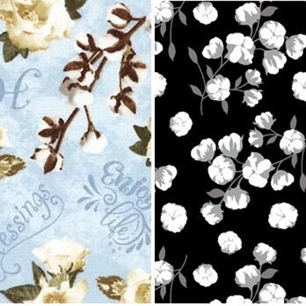 Scarlet Farms Cotton Puff, Cotton Balls, Cotton Blossoms, Farmhouse 100% Cotton Fabric for Quilting! 2 Styles
