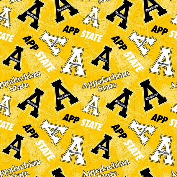 NCAA Appalachian State Mountaineers Yellow & Black #1178 College Logo 100% Cotton Fabric by Sykel!