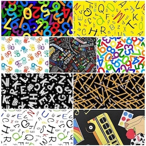 Alphabet Soup School Supplies, Letters, Pencils, & Animals 100% Cotton Fabrics for Quilting! 9 Styles