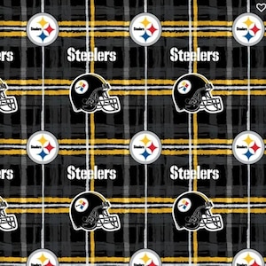 NFL Logo Pittsburgh Steelers Black & Yellow 100% Cotton Fabric by Fabric Traditions! 7 Styles 6431BLK FLANNEL/42"