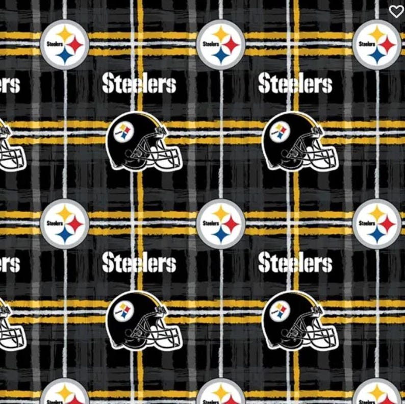 NFL Logo Pittsburgh Steelers Black & Yellow 100% Cotton Fabric by Fabric Traditions! 7 Styles 6431BLK FLANNEL/42"