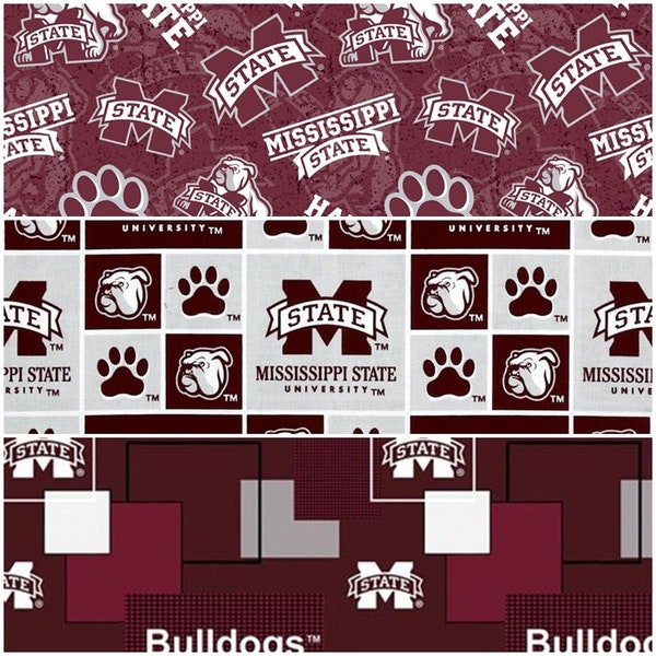 NCAA Mississippi State Bulldogs Maroon & Grey College Logo 100% Cotton Fabric by Sykel