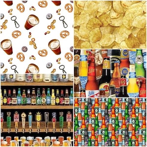 Game Night, Beer On Tap, Bar Snacks, Pretzels,  100% Cotton Fabric! 5 Styles
