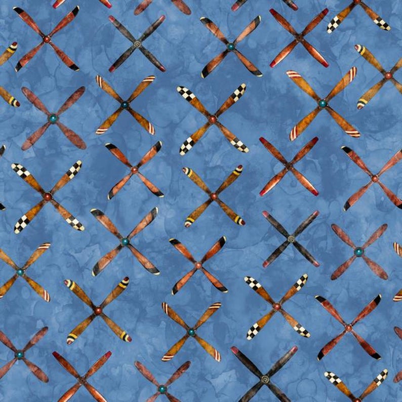First in Flight Airplanes, Vintage planes, Aviation Gear, compass 100% Cotton Fabric! 5 Styles 30053-BLUE PROPELLER