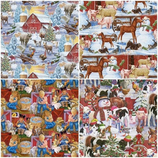 Barnyard Babies & Friends, Winter, Summer, Spring, Christmas, Pigs, Lamb, Kitten, Sheep 100% Cotton Fabrics by David Textiles! 3 Styles