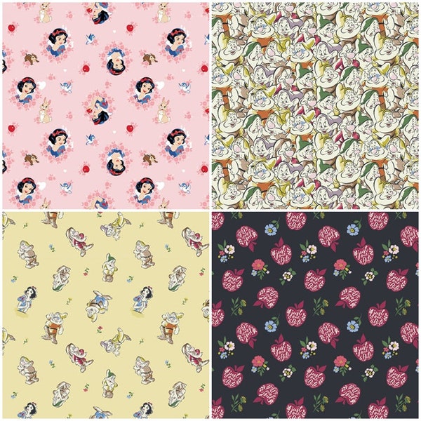 Disney Snow White and the Seven Dwarfs 100% Cotton Fabrics by Camelot! Dopey, Bashful, Grumpy, Sleepy, Happy, Sneezy, Magic Mirror