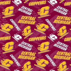 May include: A repeating pattern featuring the Central Michigan University Chippewas logo. The design includes the letter "C" in gold with a white outline, the word "CHIPPEWAS", and "CENTRAL MICHIGAN" in white and gold on a maroon background.