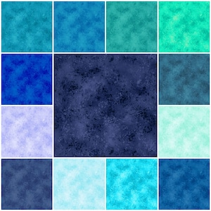 Shades of Teal, Turquoise, Navy, Blues #27935 Rapture Blenders 100% Cotton Fabric by QT Fabrics! 13 Colors