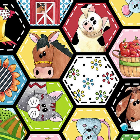 Baby Talk Cartoon Animals Sheep Pig Cow Cat 100/% Cotton Fabric