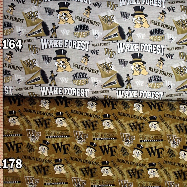 NCAA Wake Forest University Demon Deacons Old Gold 100% Cotton Fabric by Sykel! 2 Styles