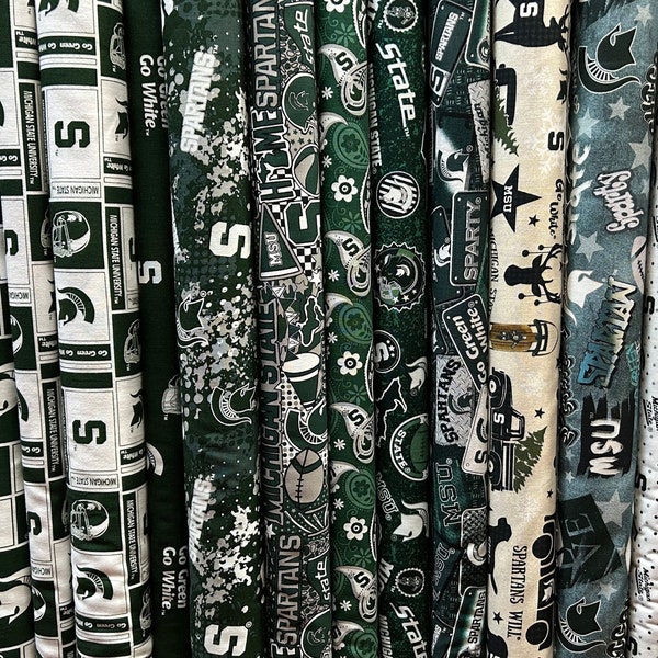 NCAA Michigan State Spartans Green & White College Logo 100% Cotton Fabrics for Quilting by Sykel! 12 Styles