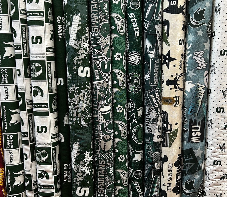 NCAA Michigan State Spartans Green & White College Logo 100% Cotton Fabrics for Quilting by Sykel 12 Styles image 1