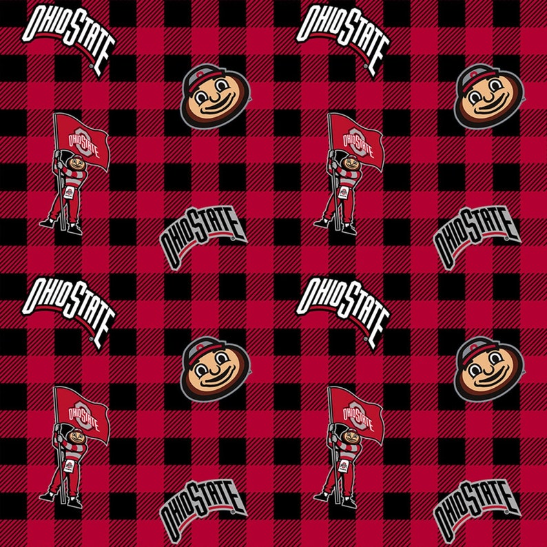 NCAA The Ohio State University Buckeyes Red & Black College Logo Cotton Fabric 16 Styles 1207 BUFFALO PLAID