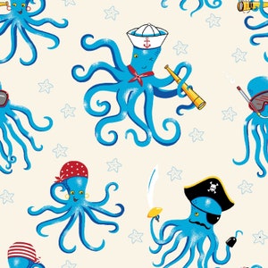 Octopus, Squid, Deep Ocean, Aquatic Animals 100% Cotton Fabric 3 Styles D181 PIRATE