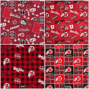 NCAA University of Utah Utes Swoop Red & Black College Logo 100% Cotton Fabric by Sykel 4 Styles image 2