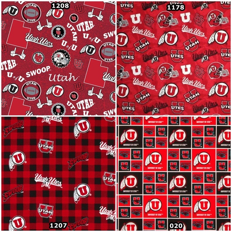 NCAA University of Utah Utes Swoop Red & Black College Logo 100% Cotton Fabric by Sykel 4 Styles image 2