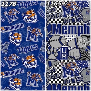 NCAA University of Memphis Tigers College Logo Cotton Fabrics! 2 Styles