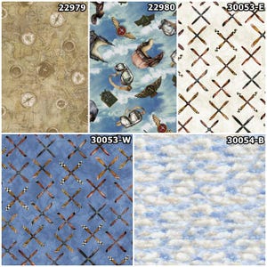 First in Flight Airplanes, Vintage planes, Aviation Gear, compass 100% Cotton Fabric! 5 Styles 30054-B SKY