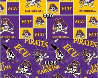 NCAA East Carolina Pirates Purple & Gold College 100% Cotton Fabric by Sykel! 2 Styles