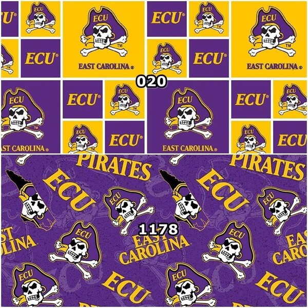 NCAA East Carolina Pirates Purple & Gold College 100% Cotton Fabric by Sykel! 2 Styles