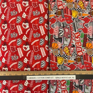NCAA University of Wisconsin Badgers Red 100% College Logo Cotton Fabric by Sykel! 2 Styles