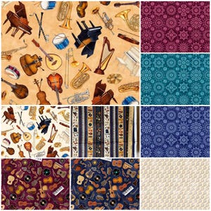 Tiny Tunes Music Band, Keyboard, Percussion, Piano, Clarinet, Saxophone 100% Cotton Fabric by QT! 9 Styles