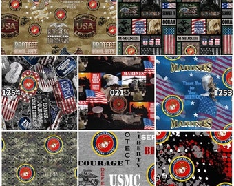 The United States Marine Corps Military Branch 100% Cotton Fabrics! Semper Fidelis, The Few, The Proud, Always Faithful 8 Styles