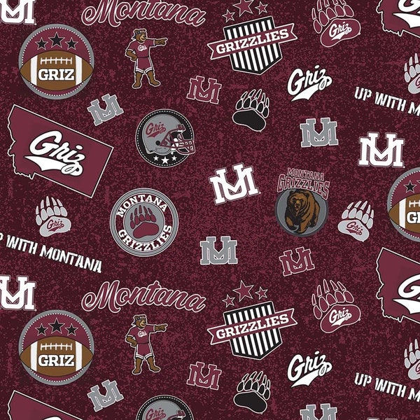 NCAA Montana Grizzles Maroon & Silver College Logo 100% Cotton Fabric by Sykel! 3 Styles