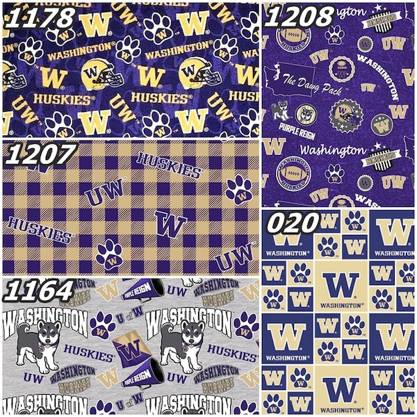 NCAA Washington Huskies Purple & Gold 100% College Logo Cotton Fabric by Sykel! 5 Styles