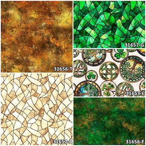 Spirit of Ireland Shamrocks, Celtic Medallions, Stained Glass 100% Cotton Fabrics by QT! 5 Styles